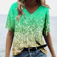 Ženski Ljeto plus veličine kratkih rukava V Vrući izrez cvjetni print Flowy džep labavi t majice zeleno