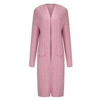 Ganfancp kardigan za žene modni casual čvrsti kardigan pleteni džemper kardigan džep top bluza ružičasta