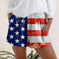 DTIDTPE kratke hlače za žene, ženske ležerne kratke hlače sa labavim džepom američke zastave tiskane kratke pantnijem multikolorom c