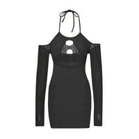 Ljetne haljine za žene s dugim rukavima Mini modna košulja od ramena crna l