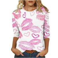 Ženska dukserica Valentines Day Cleance Ženska Trendi ispisana labava majica Srednja rukava Bluza Okrugli