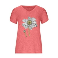 Žene Ljetna odjeća Ljeto V izrez cvjetni vrhovi majica Casual Petal rukava za bluze za zabavu Pink Pink