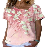 GRIANOOK DAMIES T-Floral Print Majica Crew Crch T Majica Ženska modna tunika Bluza Labavi kratki rukav