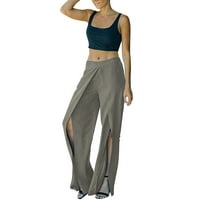 Umitay ženska ljetna moda casual split dizajn čvrste boje široke noge hlače visoke struk hlače svestrano