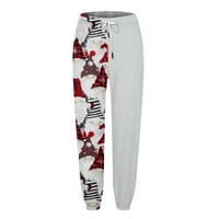 HHEI_K Ženski božićni print casual pantalone nacrtavanje elastičnih struka vučne hlače sa džepovima