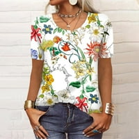 Ljetne ženske košulje Žensko novo dugme V-izrez Moda Print kratkih rukava Retro Print Majica Slim TOP