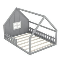 Kućinski krevet, tlo od punog drveta s krovom, ogradom prozora i sigurnosti, drveni montessori krevet,