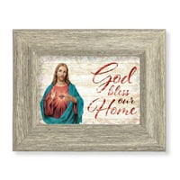 Sveto srce Isusove slike uokvirenog zidnog umjetničkog dekora mali, zakrivljeni okvir osjetljivog hrasta