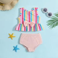 TEEN kupaćih kostima za djevojčice Ljeto prugasto otisnuto reklot dva kupaća kostima Pink 3Y 2Y-3Y