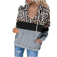 Duks za žene Trendy Zip Up Ženski kapuljač Ispiši labav Ležerne modne dugih rukava Leopard šivenje sive