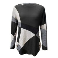 Floleo Tops Clearence Žene Casual okrugli vrat Geometrijski kontrastni boja majica s dugim rukavima