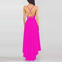 Bazyrey ženske haljine Ljeto kratki rukav Fit & Flare haljine ženske solidne modne haljine s V-izrezom ružičasto l
