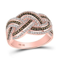 10K Rose Gold okrugli smeđi dijamantni pletenica modni prsten CTTW