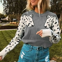 Levmjia Ženski džemperi Trendy Ispiši patchwork dugih rukava Loose džemper
