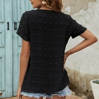 Bazyrey ženske vrhove kratkih rukava V-izrez bluza ženske ležerne ljetne tuničke majice Black XL