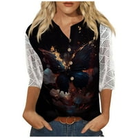 Košulje za apepal za žene za žene i bluze V izrez čipke rukave majice za žene Black XL