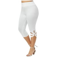 Žene Ljetne hlače od solidne boje CUTOUT YOGA HAMGINGS Hlače Ravne tanke noge visokog struka sažeto hlače Bijeli XXXL