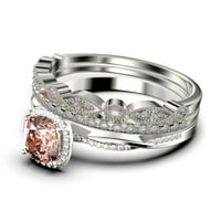 Twisted Infinity Band Dazzling Boho & Hippie 2. CARAT okrugli morgatit i dijamantski morgan zaručni prsten, klasični vjenčani prsten u srebru u sterlingu sa 18k bijelim pozlaćenjem, trio prstenovi