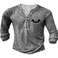 Grianlook muns t majice Henley vrat bluza bat print modni majica dugih rukava muške redovne fit lagane
