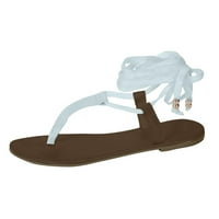 Rewenti Womens Ljeto Flip-Flop čipkasto-up čvrsto čvrste boje ravne plaže sandale za sandale srebro