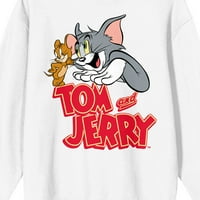 Tom & Jerry Ključ Art Long rukava Crew vrat Ženska bijela runa pulover-3xl
