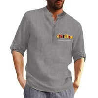 Muška majica ovratnik pamuk posteljina print modni top bluza labav dugi majica s dugim rukavima