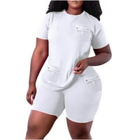 Bijeli setovi Žene odjeće Džep sa kratkim rukavima Solid Color Top Bluza Ženska vježbanje Bijela 3xl