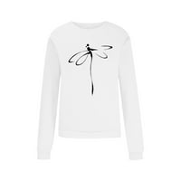 Ženske labave vrhove Duks modne djevojke jesenski proljeće dugih rukava košulje okrugli vrat Sportski casual opušteni solidan drangonfly pulover odjeća bijela xl