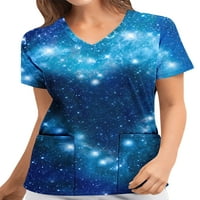 Voguele Women majica kratki rukav TEE V izrez T majica za odmor u pulover modni ljetni vrhovi plavi