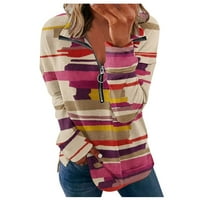 Dame Ležerne prilike modernog ispisa Rever Zip pulover Raglan dugih rukava dugih rukava vruća ružičasta