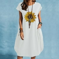 Lady Sunflowers ispisano haljina s kratkim rukavima za žene Ljetne okrugle haljine sa džepom pamučne