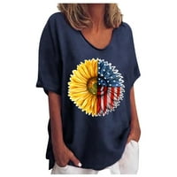 Ženska ljetna nezavisnost dnevna bluza Okrugli vrat kratkih rukava udobna majica Tops tamno plave s