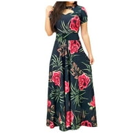 Ženske haljine cvjetni print boho posadni vrat kratki rukav labav duga haljina