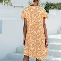 Haljine za žene slobodno vrijeme V-izrez kratki rukav visoki struk ljeto iznad koljena a-linija žuta