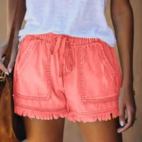 Okbop Atletski kratke hlače za žene Ljeto u džepne džepove Jeans Cowboy Hlače Ženska karatna kanta za bande za bank dno kratke hlače Pink XL
