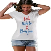 Košulja 4. jula za ženu Red White i Boujee V-izrez u obliku opuštenog fit majica Lerage Ženska bijela 2x velika