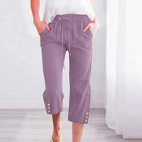 USMIXI na prodaju Capri hlače za žene Ženske vučne struke Capris hlače Ljeto casual plus veličina gumba ravne pantalone za noge Compy pamučni posteljina