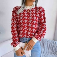 Dukseri za žene Trendy V izrez dugih rukava Pleteni ležerni pad džemper ispis okruglih džempera crvene s