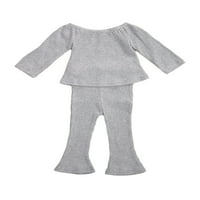 Toddler dugih rukava okrugli vrat Top elastične pantalone za struku rebrasta set odjeće