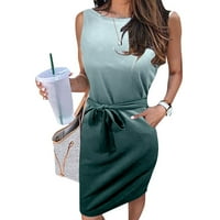 Žene Bodycon haljina Crewneck kratkih rukava sa ručicama modne gradijent ispisane tankim mobilnim kaišem mini haljina s džepom