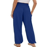 Ženska dna elastična struka harem hlače Ravne pantalone za noge Dame Ležerne pantalone za odmor plavo