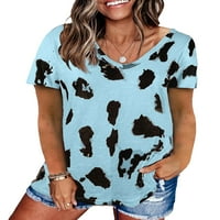 Grianlook Ženski labavi leopard vrhovi tiska s kratkim rukavima opuštena fit bluza Dnevna majica u boji