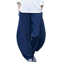 Žene Ljeto Visoko struk pamučne posteljine palazza hlače široke noge dugih salona hlače sa džepom poteze
