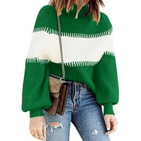 Ulazni pleteni džemper za žene Boja blok kratki džemper s dugim rukavima CREW CALEST CALEST LOUS PLUTROVER TOP GREEN XL
