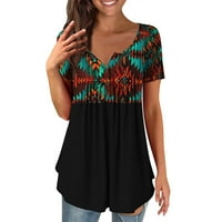 Ljetne vruće košulje za žene Ljeto Majica s kratkim rukavima V izrez Majica Casual Tops Western Print