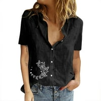 Ženske pamučne majice Ležerne prilike ljeto labavo lično tiskana bluza majica rever gumba kratki rukav