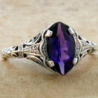 Art Deco Style Sterling Silver Marquise Lab-Craven Amethyst prsten 802Z