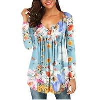 Bvanrty ženska modna cvjetna tiskana labava majica dugih rukava bluza dugmad casual svakodnevno casual
