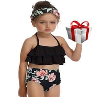 Bikini roditelj-dijete, halter vrhovi + plivački kovčeg, ruffle odjeća