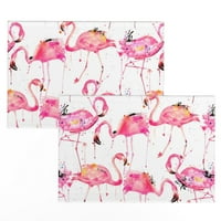 Posteljina pamučna plakena - Velika skala, ružičasta, flamingosi, akvarel, tropska, ptica, životinja, boja, letnje, retro, ispis placera za kašiku